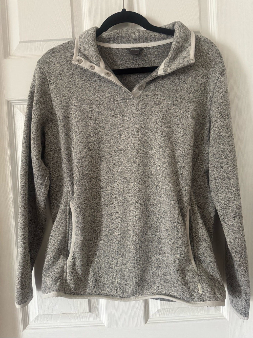Eddie Bauer Light Heather Gray Zip-Accent Pullover Sweater